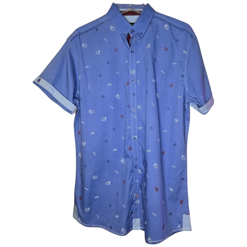 Drill Clothing Co. Light Blue Medium Dog Print Button-Down Shirt [0061]